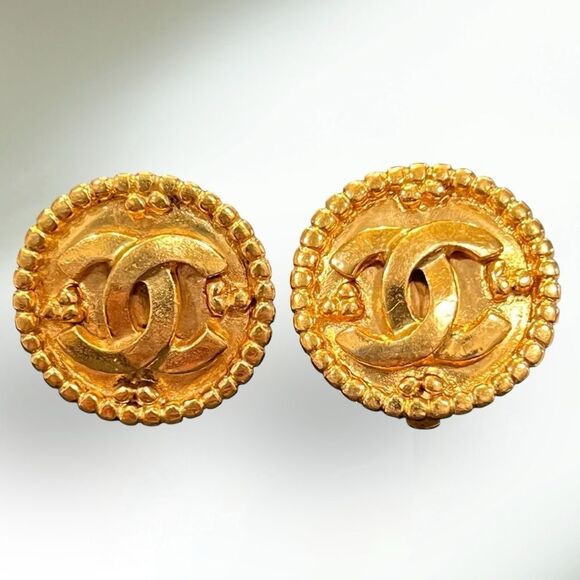 CHANEL Jewelry - Chanel Golden Metal Circular Earrings, 1996
